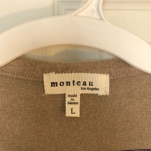 Monteau Tan & Navy Striped Open Cardigan Sweater Size L - Picture 2 of 3